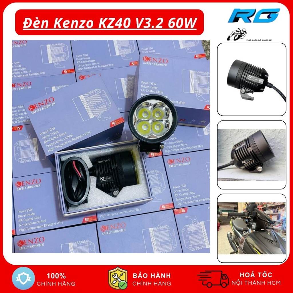 Kenzo KZ40 V3.2, Đèn Trợ Sáng Kenzo KZ40 V3.2 60W Ánh Sáng Mạnh Bảo Hành 1 Năm