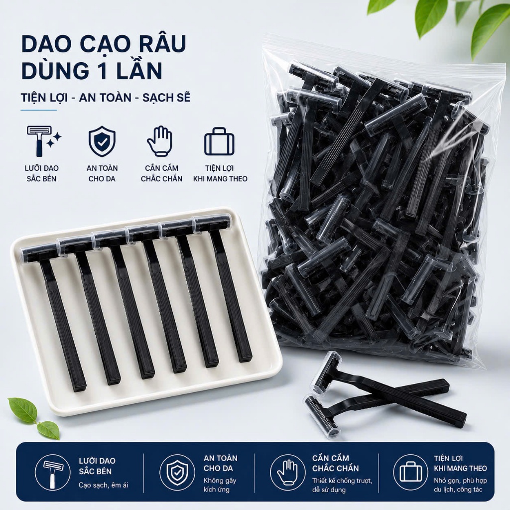 Combo 50 Cây Dao Cạo Râu Cán Dài 2 Lưỡi Chuyên Dùng Cho Khách Sạn, Nhà Nghỉ, Dao Cạo Râu 1 Lần Tiện 