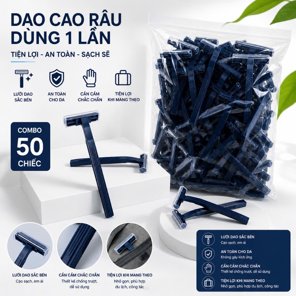 Bịch 50 Cây Dao Cạo Râu Cán Dài 2 Lưỡi Chuyên Dùng Cho Khách Sạn , Nhà Nghỉ, Dao Cạo Râu 1 Lần [ Màu