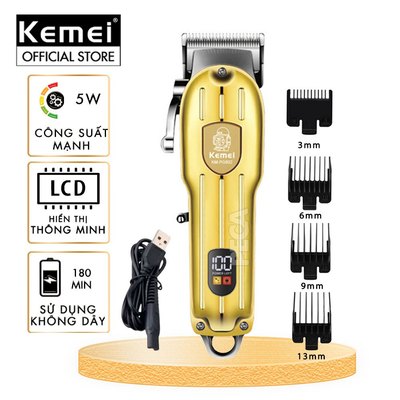 Tông đơ cắt tóc chuyên nghiệp Kemei KM-PG802 công suất siêu mạnh 5W màn hình LCD sạc nhanh USB tiện lợi - Chính hãng