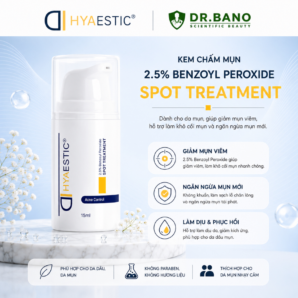 [CHÍNH HÃNG] Gel Chấm Mụn Hyaestic Spot Treatment 2.5% BPO 15ml Dr BANO
