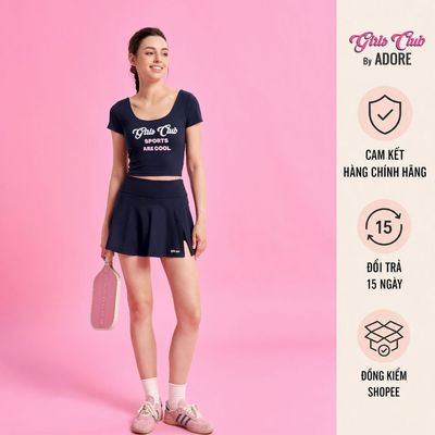 [GIRLS CLUB by ADORE] Set Áo crop top signature in girls club sport - navi | Chân váy thể thao flexa - navi