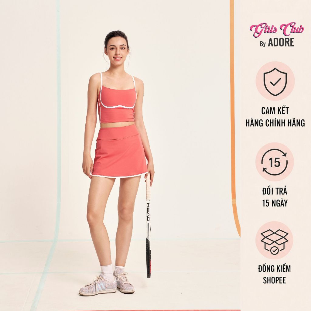 [GIRLS CLUB by ADORE] Set Áo crop top dynamic - cam electric orange | Chân váy dynamic - cam electri