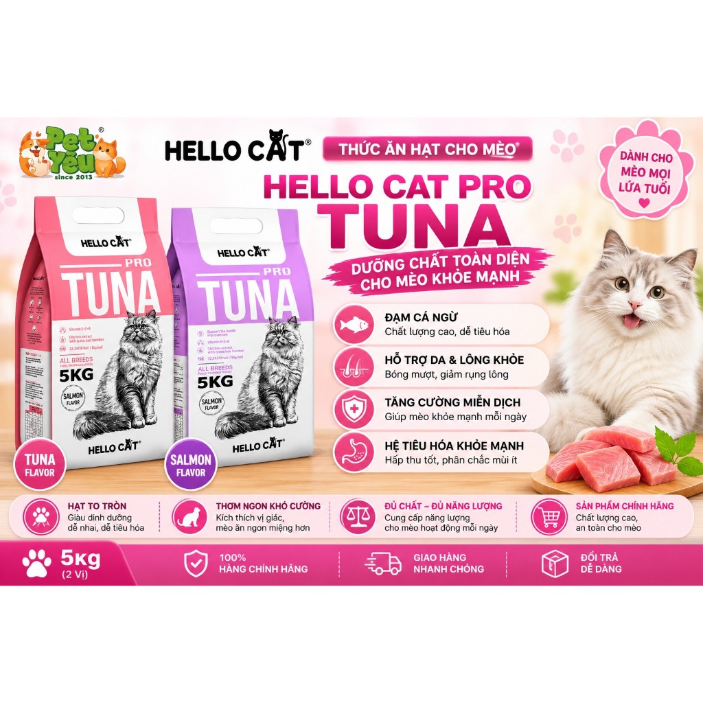 HELLO CAT 5KG – HẠT NGON CHO BOSS, BAO LỚN SIÊU TIẾT KIỆM