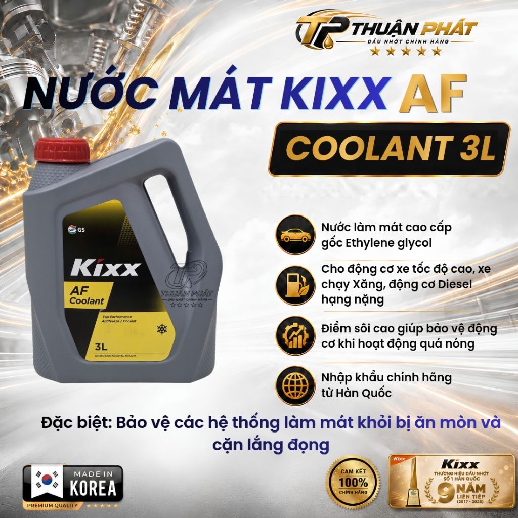 Kixx AF Coolant 3L Nước làm mát gốc Ethylene Glycol, Nhập khẩu chính hãng Kixx Hàn Quốc - Thuận Phát