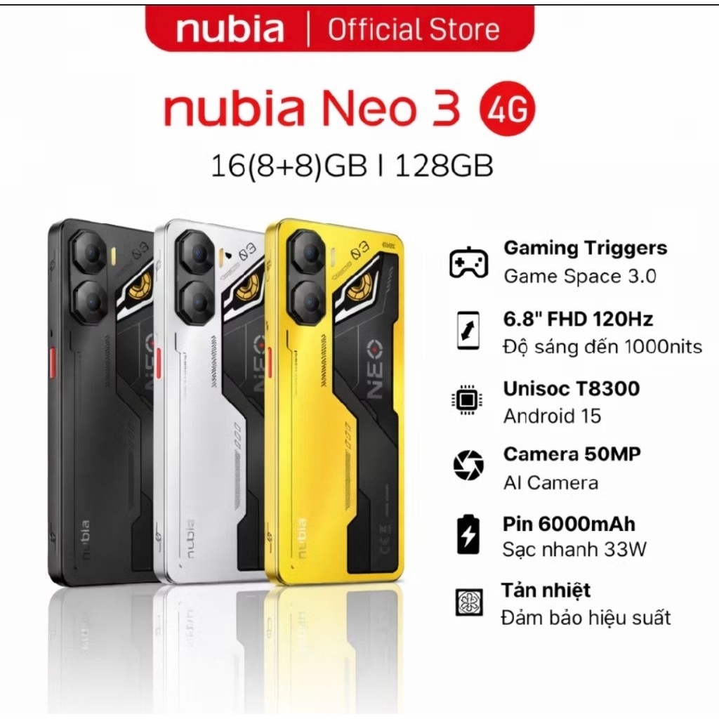 Điện thoại Gaming Nubia Neo 3 4G 16(8+8)GB/128GB I Trigger Gaming I 6.8"120Hz - Hàng Chính Hãng