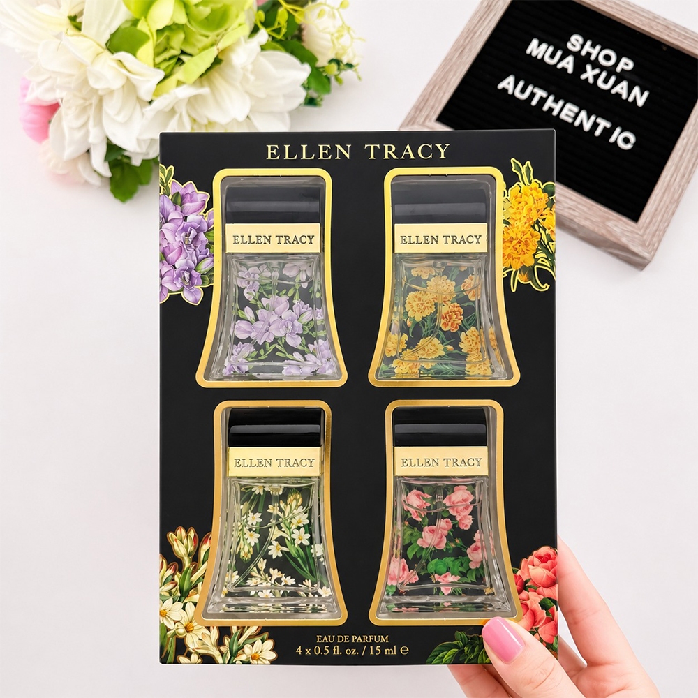 [HÀNG MỸ] Set nước hoa Ellen Tracy Classic Floral Black Coffret - Eau De Parfum, 4 x 15ml