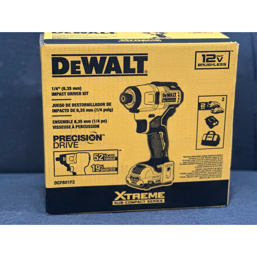 COMBO SIÊU VIP MÁY BẮN VÍT DCF801 + 2 PIN 2.0 DEWALT 12V + SẠC TẶNG KÈM TÚI DEWALT