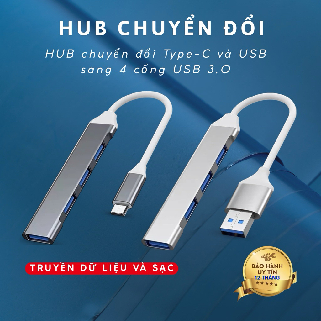 HUB Bộ chia bộ sạc USB 3.0 - Type C Đến 4 Cổng Usb 3.0 cho điện thoại, PC, Máy tính bảng