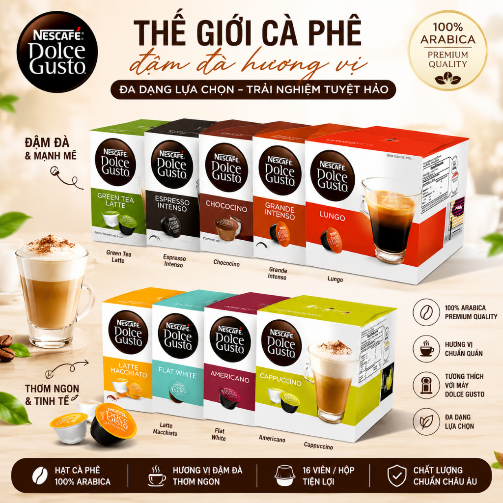 Cà Phê Viên Nén Dolce Gusto, Viên Nén Cafe Dolce Gusto, Dolce Gusto Capsule, Hộp 16 Viên, Shop Authe