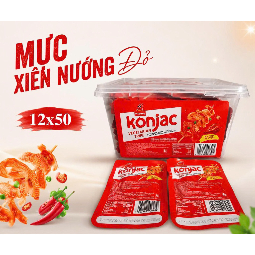 Hộp 50 gói mực Konjac xiên nướng, Mực Konjac chay, Mực Konjac gà xiên nướng