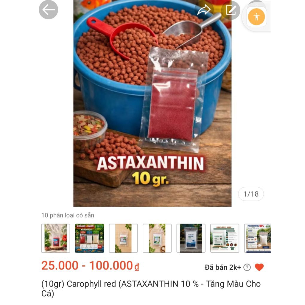(10gr) Carophyll red (ASTAXANTHIN 10 % - Tăng Màu Cho Cá) (mong a/e ủng hộ lại cho đánh giá tốt)