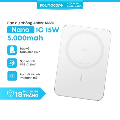 Sạc dự phòng từ tính không dây Anker Nano Maggo 5000mAh 15W | Mỏng nhỏ gọn - A1665| BH 18 tháng