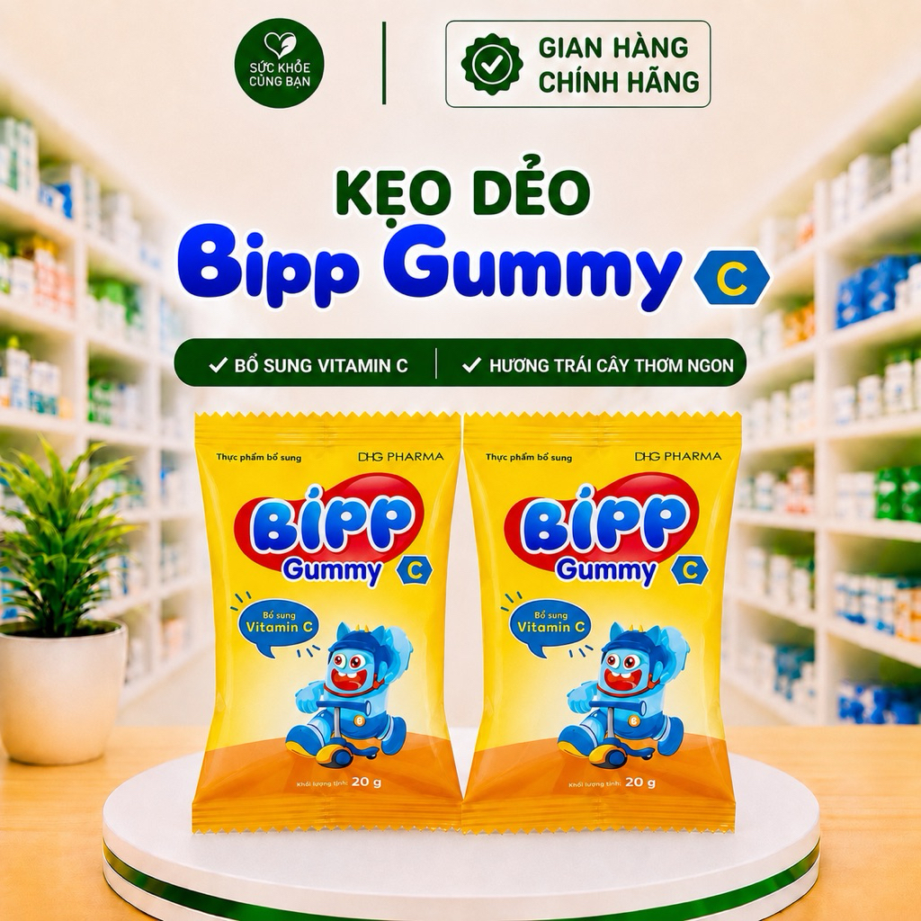 Combo gói Kẹo Dẽo Bipp Gummy C DHG giúp bổ sung vitamin c, tăng sức đề kháng