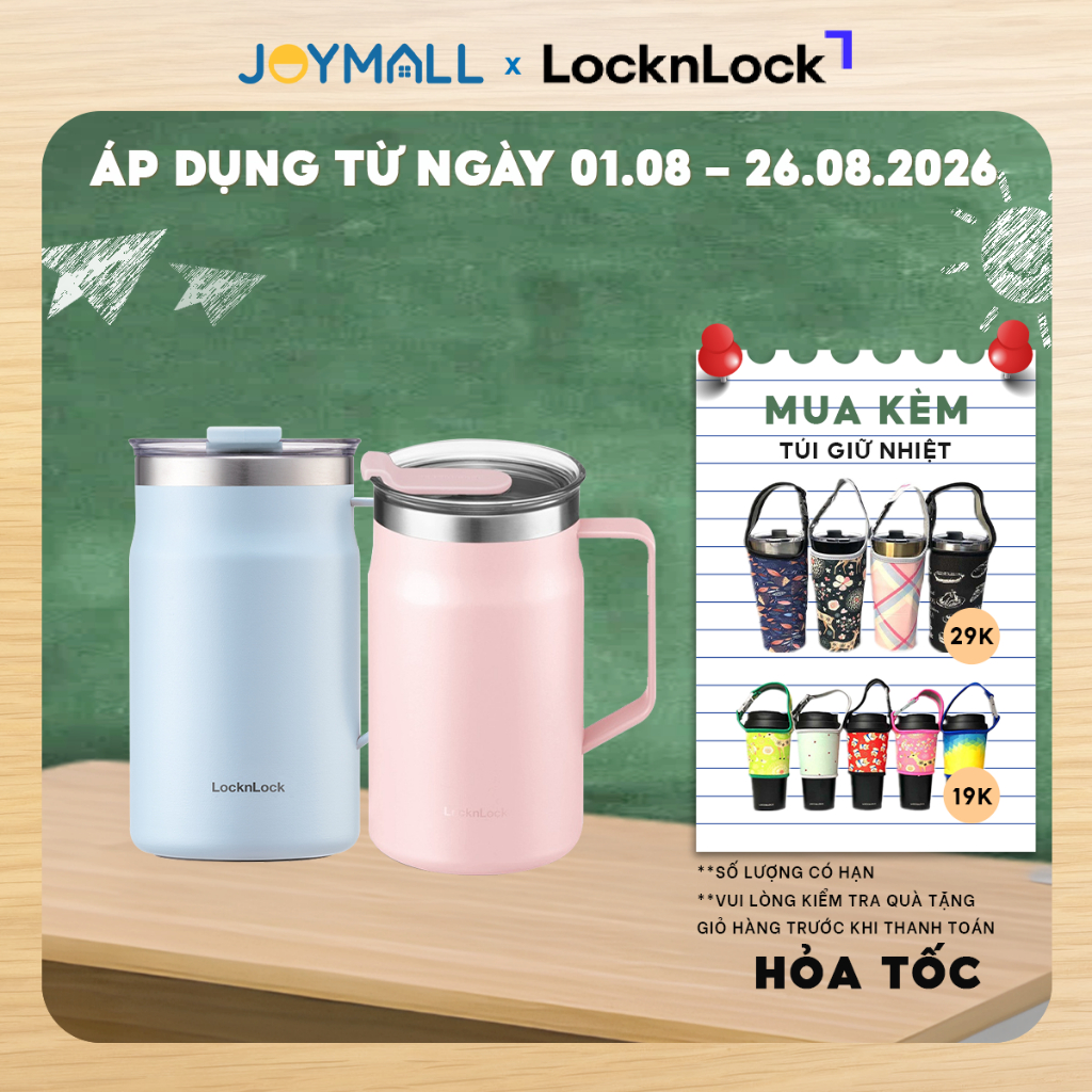 Ly giữ nhiệt LocknLock Metro Table Mug 600ml LHC4282, Hàng chính hãng, nắp xoay, quai cầm - JoyMall