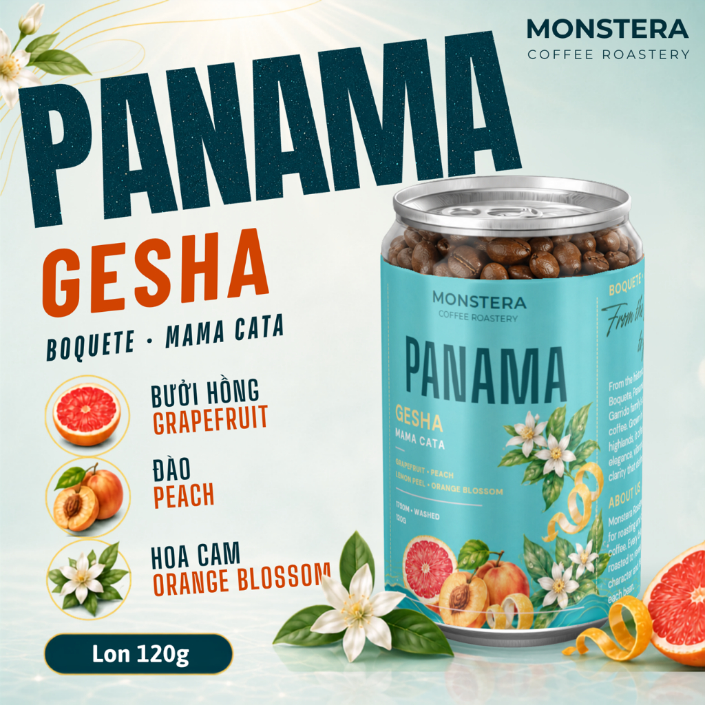 Panama Gesha – Boquete Mama Cata - Nguyên hạt - Specialty Coffee - Monstera Roastery - Lon 120g