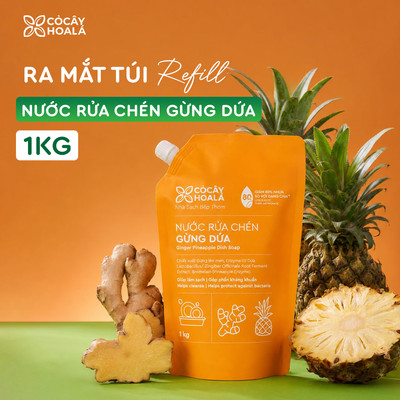 8.8 Nước Rửa Chén Cỏ Cây Hoa Lá Gừng Dứa 1000g Tặng Kèm Túi Vải