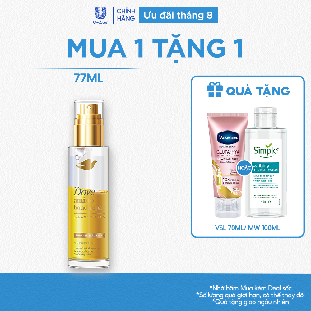 Serum & Dầu dưỡng Dove 2 trong 1 chứa 7% Amino Acid cho tóc bóng 5X