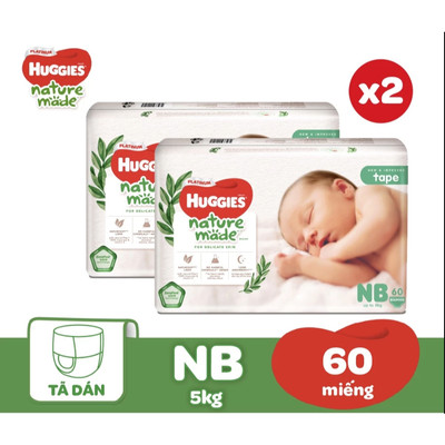 Combo 2 Tã Dán Huggies Nature Made Size NB60