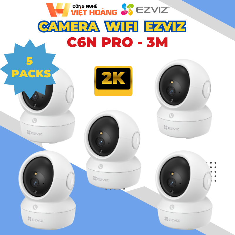 [COMBO 5 BỘ] Camera Wifi Ezviz C6N Pro 3M Trong Nhà Xoay 360 Độ, Màu Ban Đêm, Trang Bị Nút Gọi