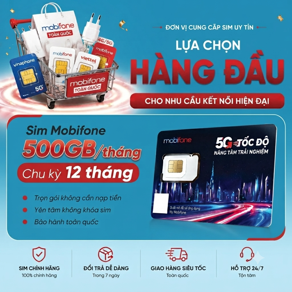 🌟[Trọn gói 12 tháng] Sim 5G Mobifone trọn gói 12 tháng MDT150, MDT50, MDT255, 100GB/tháng, 4GB/ngày,