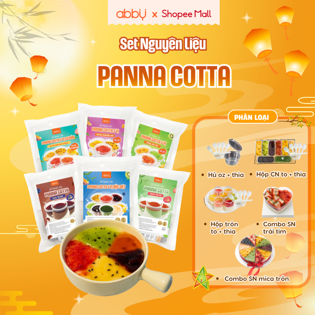 [ABBY] Set nguyên liệu làm Panna Cotta mix 3 vị, 5 vị siêu sốt - Thành phẩm 50 - 55 hũ - Bột trộn sẵ