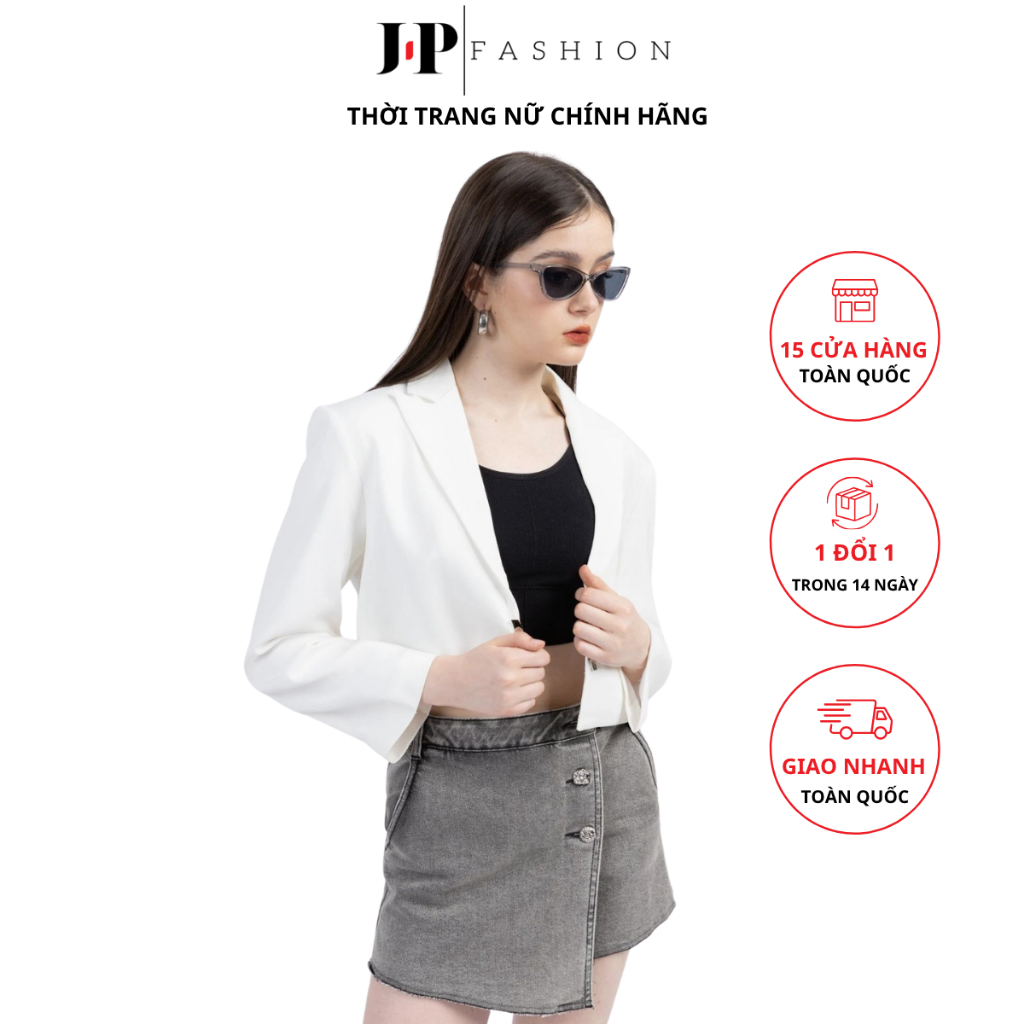 Áo Khoác Croptop Nữ J-P Fashion Hai Lớp, Blazer Nữ Có Độn Vai Tay Dài Thời Trang Thanh Lịch
