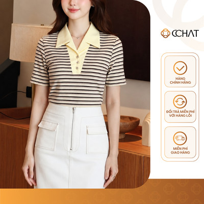 Áo Thun 𝐂𝐂𝐇𝐀𝐓 Dáng Ôm Yeori Họa Tiết Kẻ Sọc Ngang Chất Liệu Mềm Mát 16TNC7086OT