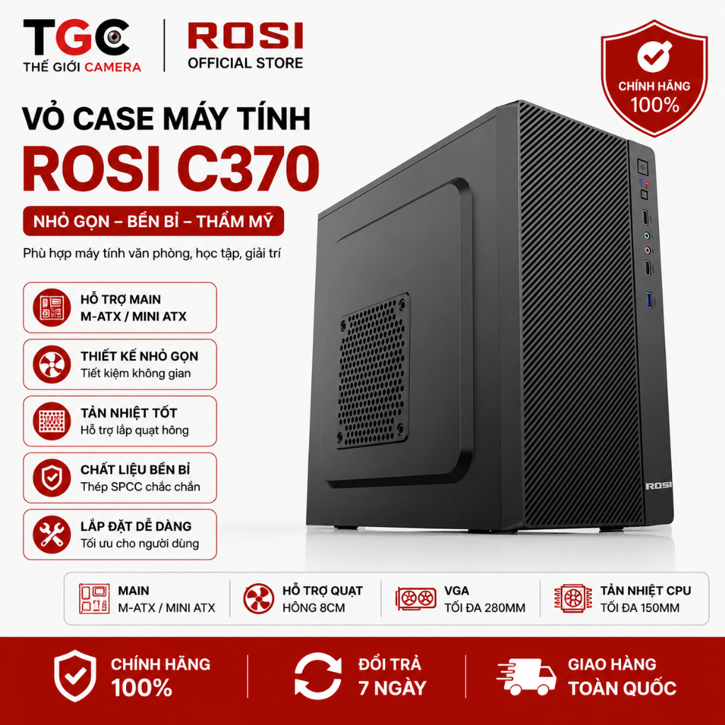 Vỏ case Rosi máy tính văn phòng C370 (M-Atx/mini Atx) nhỏ gọn đẹp
