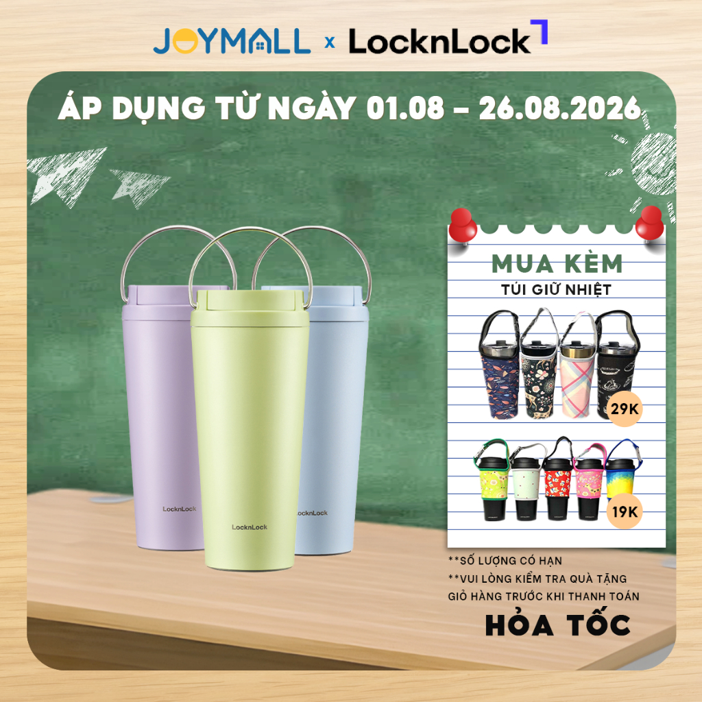 Ly Giữ Nhiệt LocknLock Bucket One Touch LHC3345 550ml, Hàng Chính Hãng, Quai Xách Tiện Lợi - JoyMall