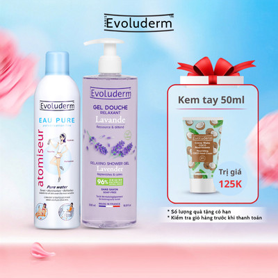 Combo xịt khoáng Evoluderm 400ml và gel tắm dưỡng da Evoluderm 500ml