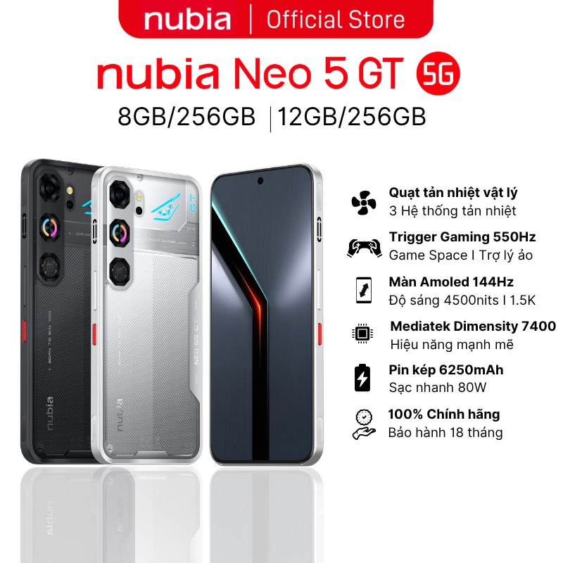 [Bán chạy] Điện thoại gaming Nubia Neo 5 GT I Màn AMOLED 144Hz I 3 Công Nghệ Tản Nhiệt I Pin 6210mAh
