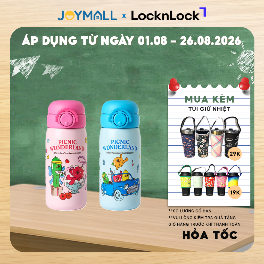 Bình giữ nhiệt LocknLock inox STS316L 380ml cho bé Balloon Friends School Fit Tumbler LHC3384 - Chín