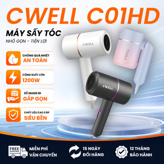 Máy Sấy Tóc Mini Gấp Gọn CWELL C01HD  1200W Nóng Lạnh, Sấy Nhanh, Bảo Vệ Tóc Ion Xanh, Máy Sấy Du Lịch Nhỏ Gọn