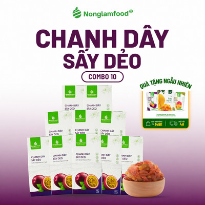 Combo 10 hộp Chanh Dây sấy dẻo Nonglamfood 145g, Healthy Snack ăn vặt văn phòng trái cây sấy dẻo