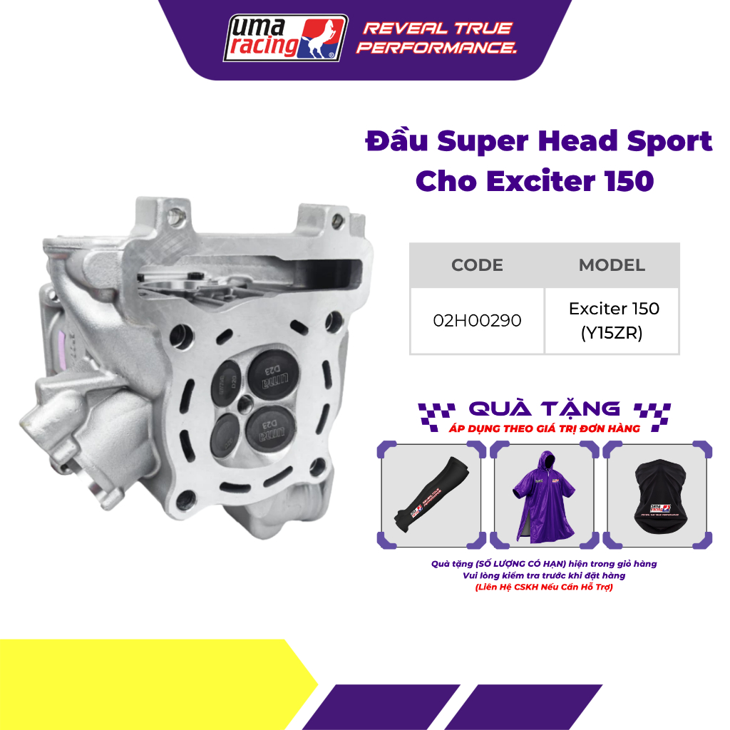 Đầu Super Head Sport UMA Racing Cho Exciter 150 (Y15ZR) – Kèm 4 Xupap