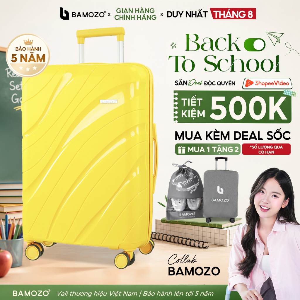 Vali Du Lịch Nancy Bamozo size 28 Chất Liệu Nhựa PP Chống Vỡ Tuyệt Đối, Vali Kéo Xách Bền Đẹp - Bảo 