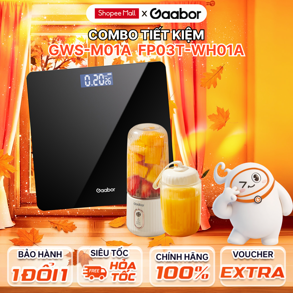 Combo Gaabor Cân sức khỏe điện tử thông minh GWS-M01A và máy xay sinh tố cầm tay FP03T-WH01A