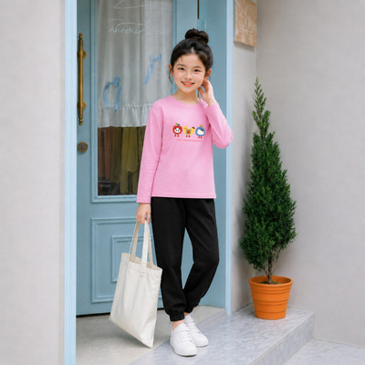 Bộ thu đông bé gái In hình Quả đáng yêu - Bộ quần áo dài tay cho bé gái cân nặng từ 15-43kg - Loza Kids BW001