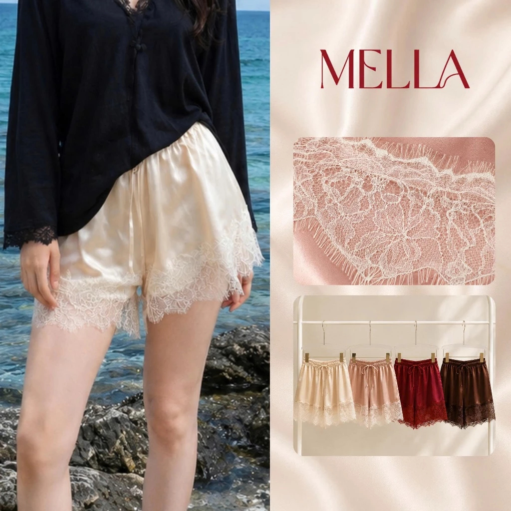 [Peinn] Quần short lụa phối ren, quần đùi đi biển, Set đi biển | MELLA STORE