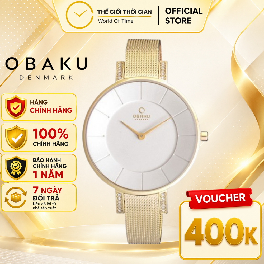 Đồng hồ nữ OBAKU chính hãng cao cấp dây thép thời trang mặt kính chống xước máy Quartz chống nước bả