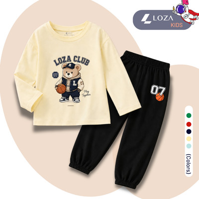 Bộ thu đông bé trai in Gấu LOZA CLUB- Bộ quần áo dài tay cho bé trai cân nặng từ 15-43kg - Loza Kids BW718