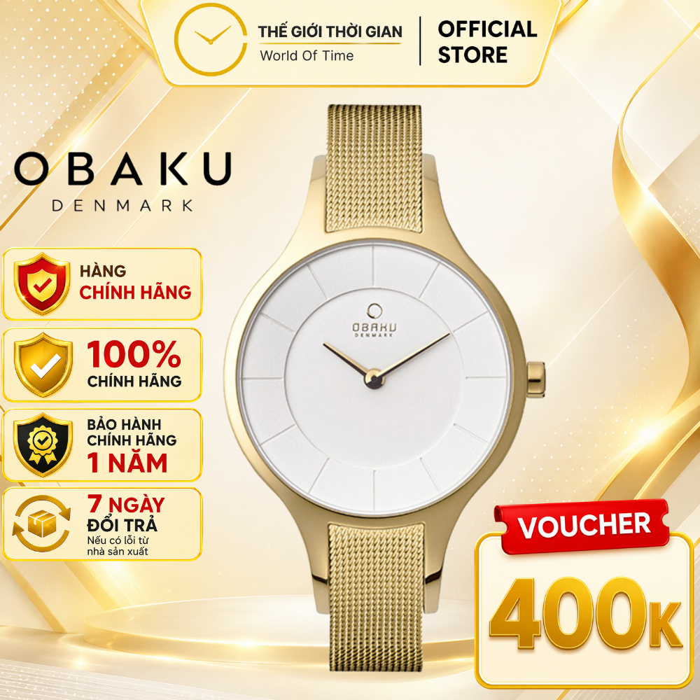 Đồng hồ nữ OBAKU chính hãng cao cấp dây thép thời trang mặt tròn chống xước máy Quartz chống nước bả