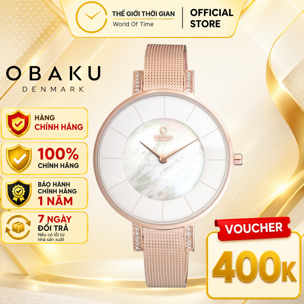 Đồng hồ nữ OBAKU chính hãng cao cấp dây thép thời trang mặt tròn chống xước máy Quartz chống nước bả