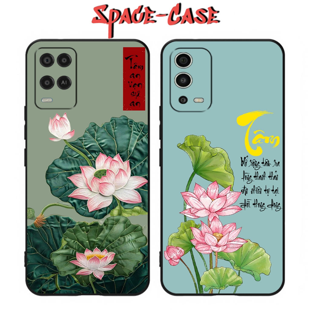 Ốp lưng Oppo A54 / Oppo A55 / Oppo A56 silicon dẻo, in hình hoa sen thư pháp tâm an