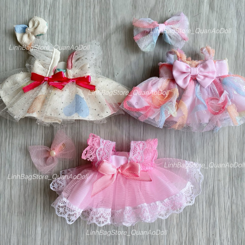 [Quần áo búp bê] VÁY NƠ THIẾT KẾ LƯỚI KÈM KẸP DOLL GÁI 5IN