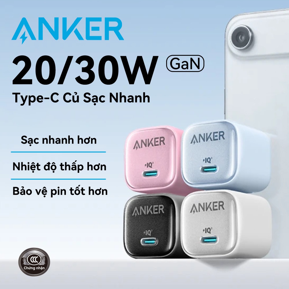 Anker Zolo Củ Sạc 20/30W PD GaN - Sạc Nhanh Không Nóng, Chân Gập Gọn, Cho…