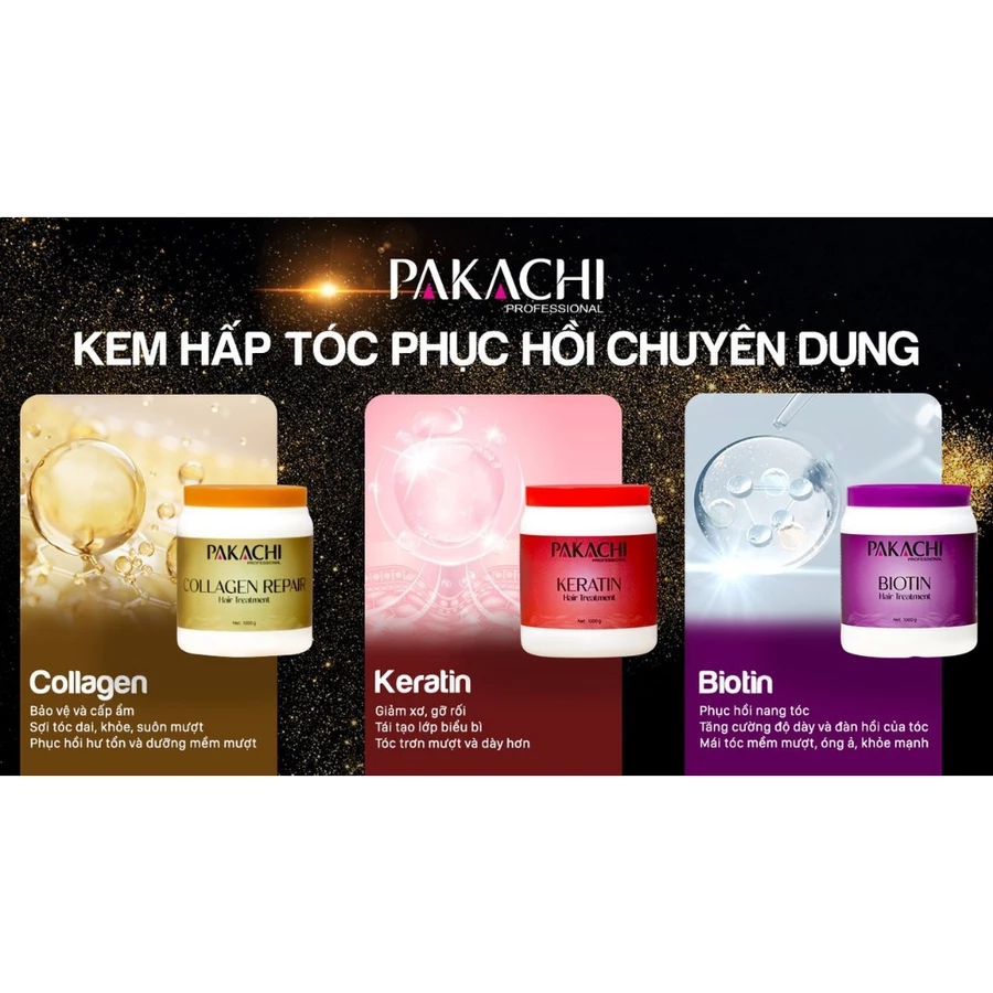 Kem ủ tóc hấp dầu PAKACHI 1000ml chính hãng phục hồi hư tổn chẻ ngọn dầu ủ tóc mềm mượt tóc thơm nướ
