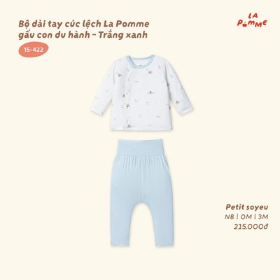 Bộ dài tay cúc lệch La Pomme gấu con du hành - Sợi Petit Soyeu thoáng mát - Bé trai - NB - 3M
