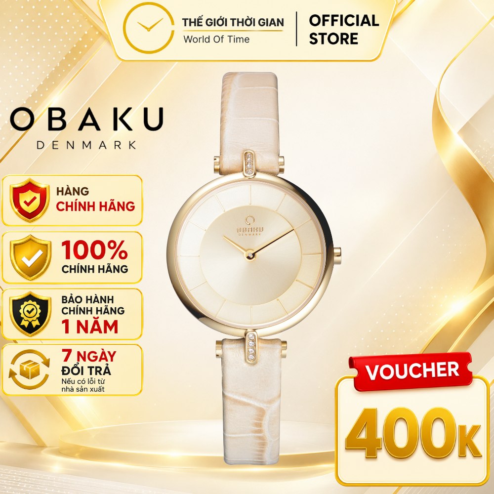 Đồng hồ nữ OBAKU chính hãng dây da hộp đựng cao cấp mặt tròn chống xước máy Quartz chống nước bảo hà